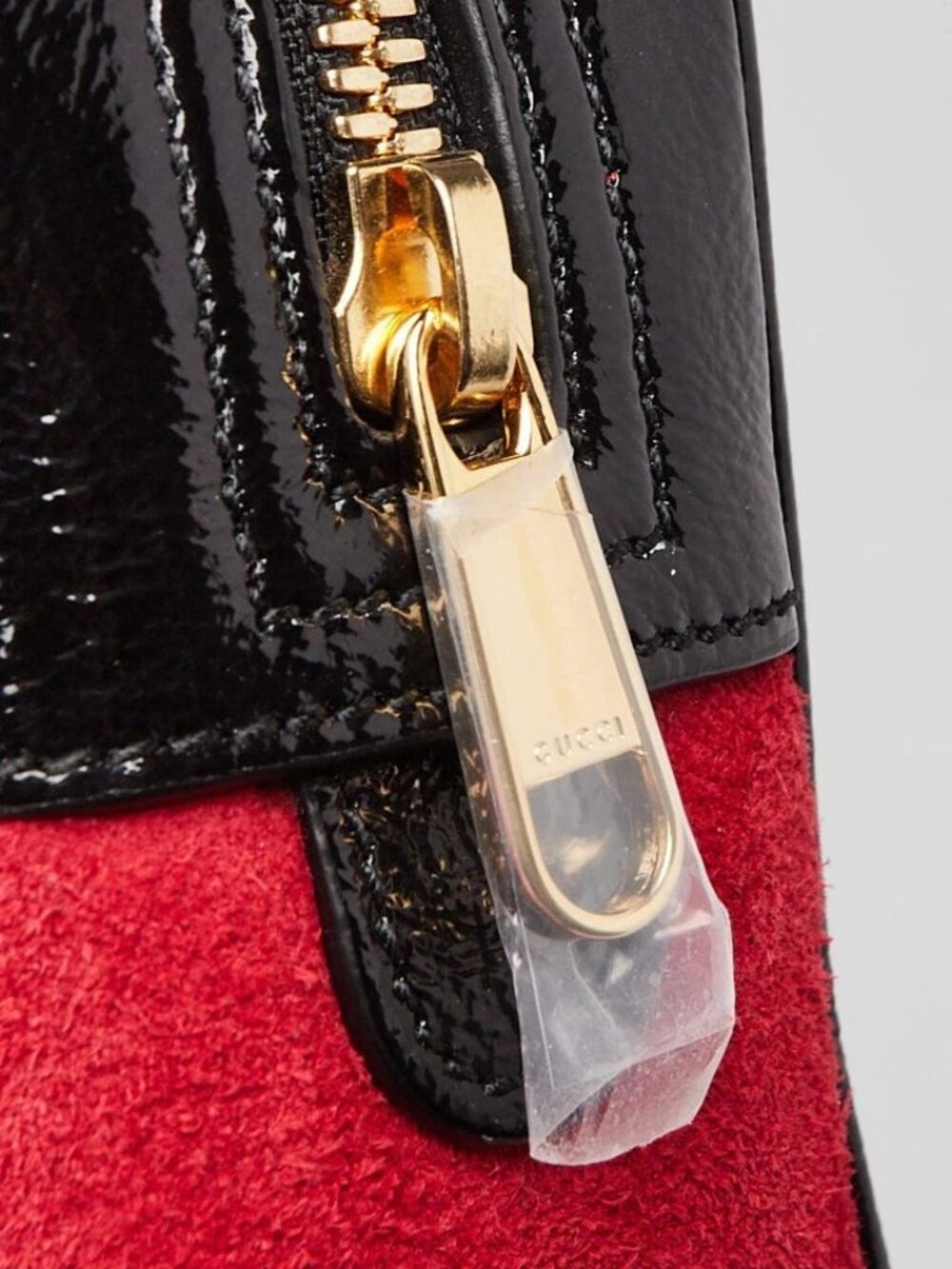 Gucci Red/Black Suede/Patent Leather Vintage Web Ophidia Small Belt Bag - Picture 8 of 12
